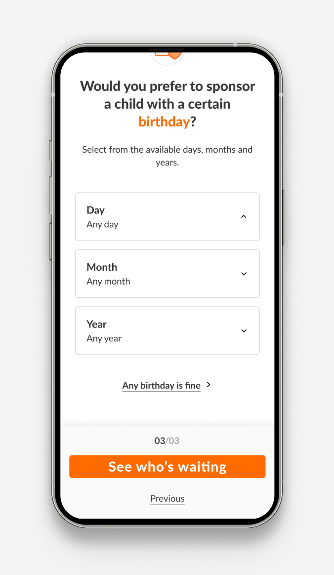 world vision birthday selector mobile