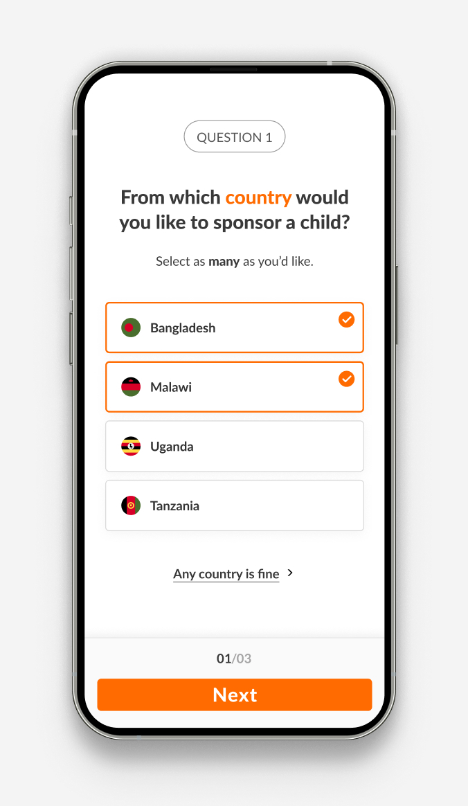 world vision country selector mobile