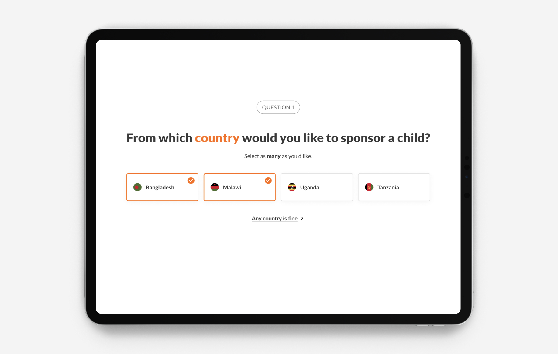 world vision country selector
