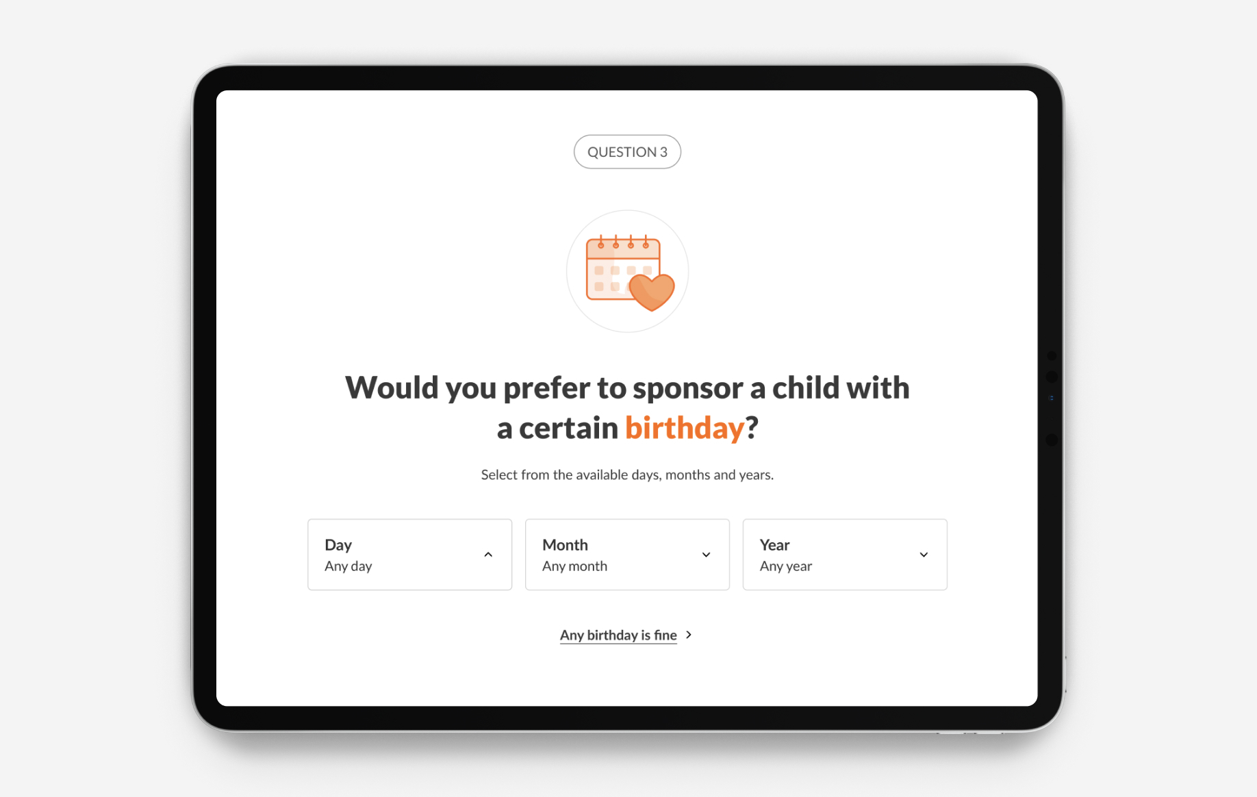 worldvision birthday selecor