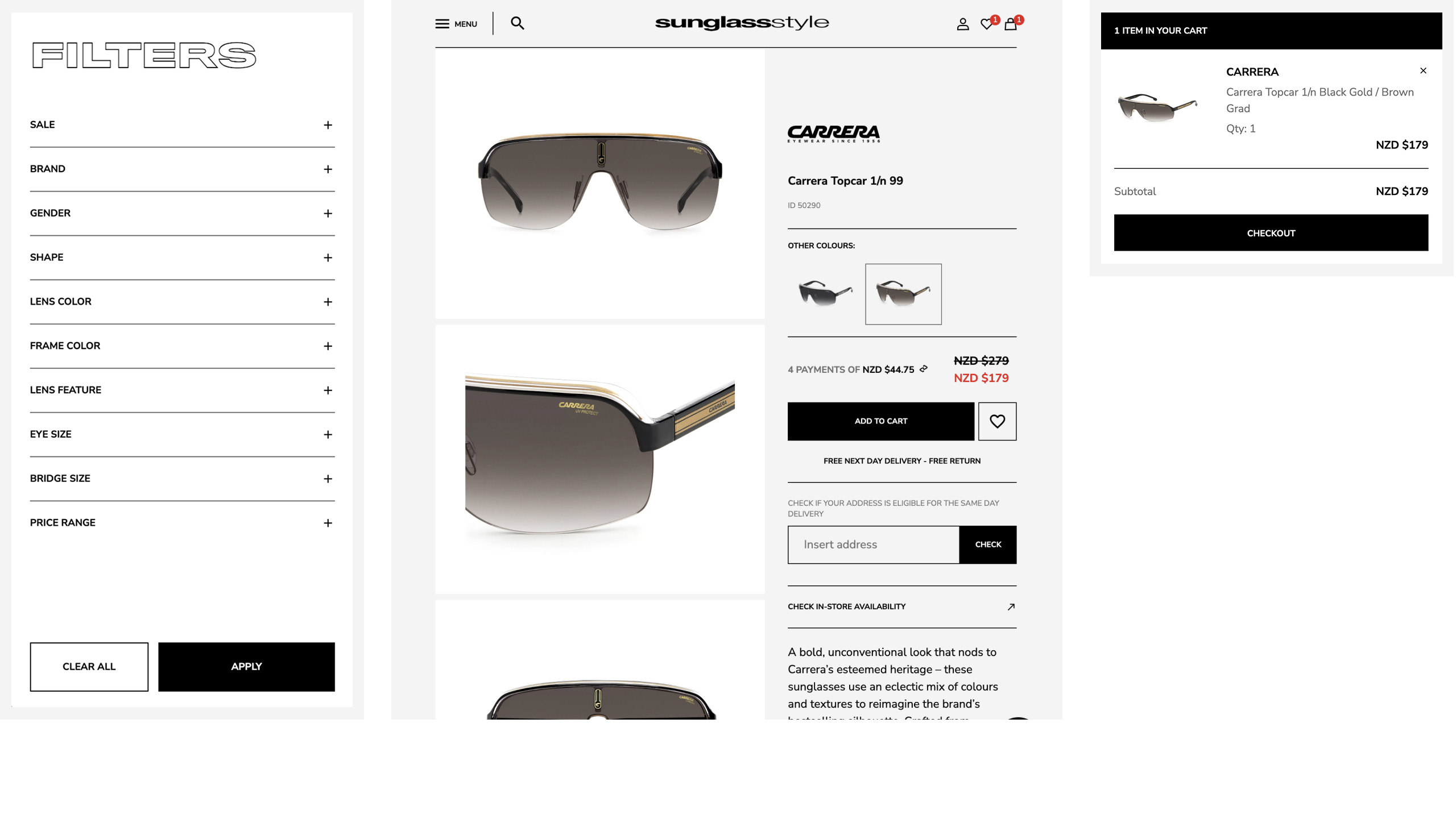 sunglass style fitler page